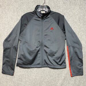 Vintage Adidas Womens Medium Track Jacket Cropped Gray w/Orange Logo & Stripes